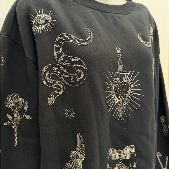 Allsaints Pippa Hex Black w/Beaded Embellishments Sweatshirt Sz L - Picture 4 of 5